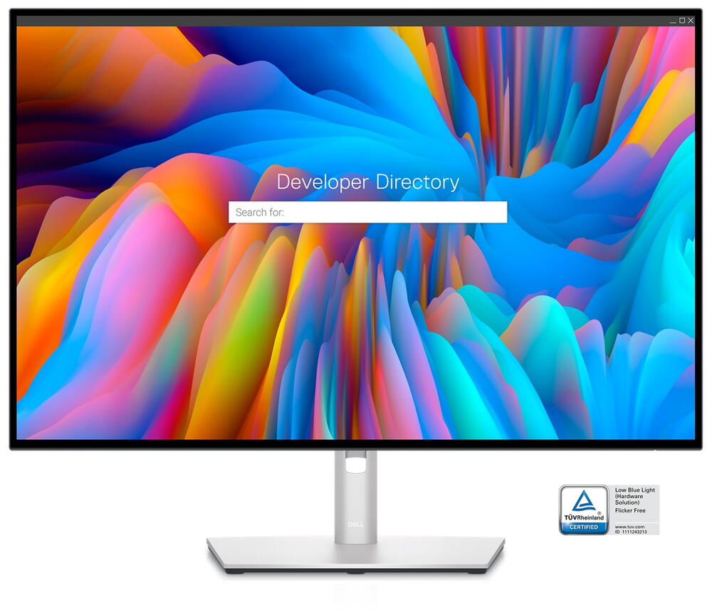 Imagine a monitorului Dell U3023E cu un peisaj colorat, o bara de cautare si „Directorul dezvoltatorilor” scris pe ecran.